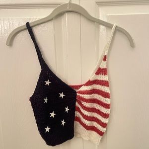 american eagle. knit american flag crop top size small